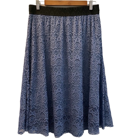 Lularoe Lola Floral Lace Overlay Midi Skirt Womens Large Blue Boho Cottage Fairy - Picture 1 of 7